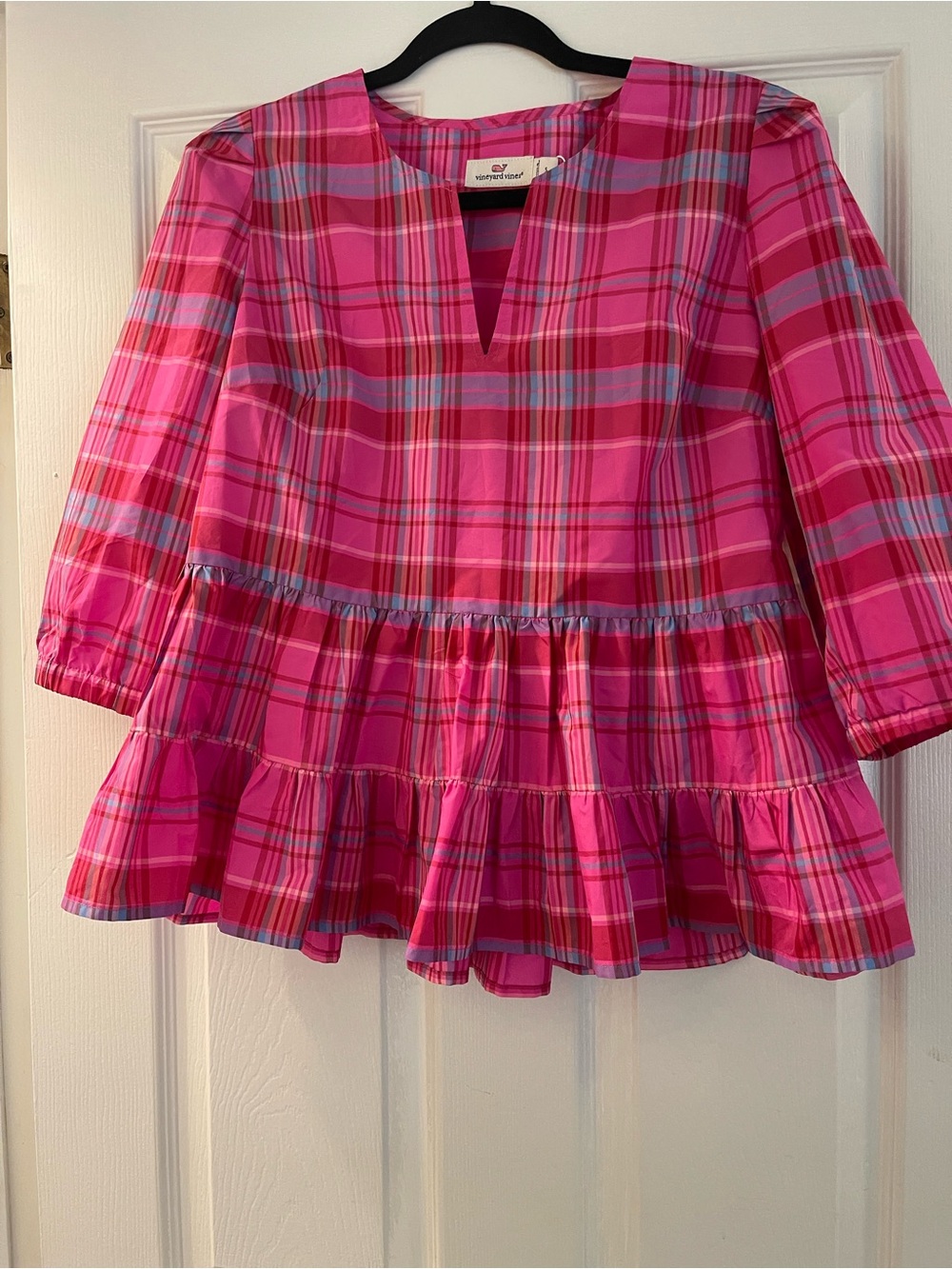 NWOT Vineyard Vines x Tuckernuck Party Plaid Tiered Taffeta Top S